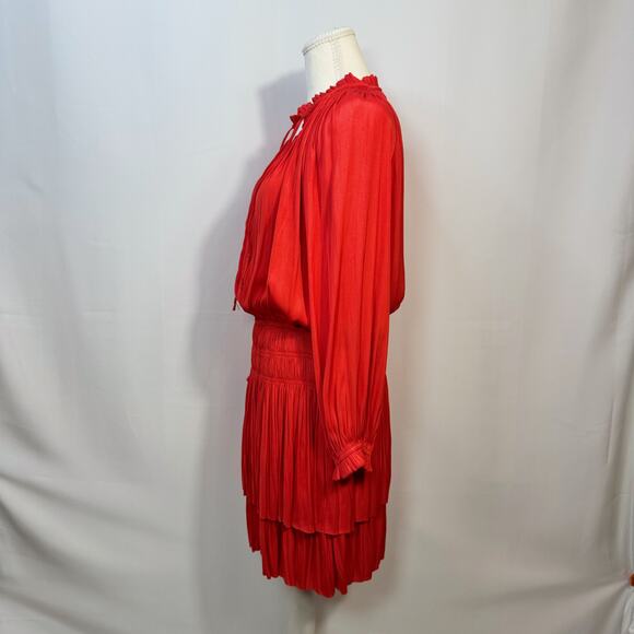 Anthropologie Poppy Mini Dress Red Smocked Medium Cottagecore Coquette Festival - Picture 10 of 16